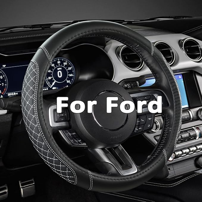 West Llama Car Steering Wheel Cover for Ford Escape,Explorer,Fusion,Focus,Bronco,Transit,Edge(Diamond Quilted - Black+Gray- Standard Size)