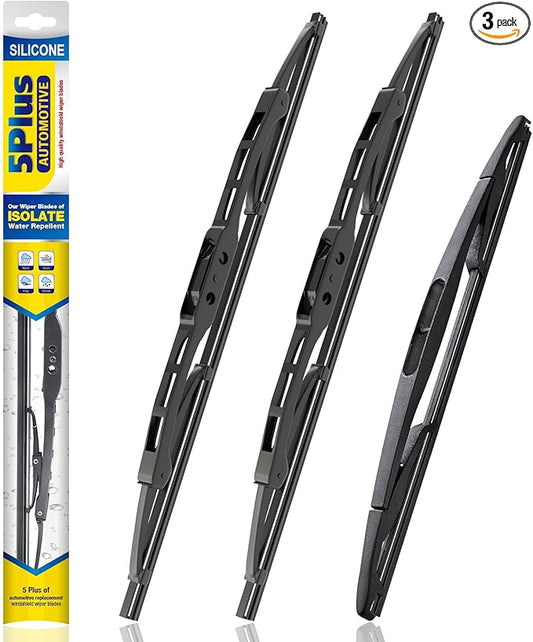5 PLUS® Windshield Wipers Replacement for Jeep Wrangler JK 2008-2018,Jeep Wrangler 2007-2017,Silicone Water Repellent Wiper Blades-15"/15"/13"(Set of 3), OEM Fit, All-Season, Easy Installation