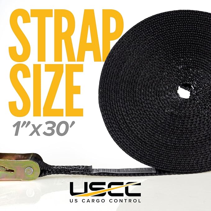 US Cargo Control Endless Ratchet Straps 1 Inch x 30 Foot (24-Pack), Hookless Ratchet Straps 30 FT, 1,500 LBS Break Strength, 1 Inch Tie Downs for Motorcycles, Bikes, Pallets, Kayaks, and Bundling