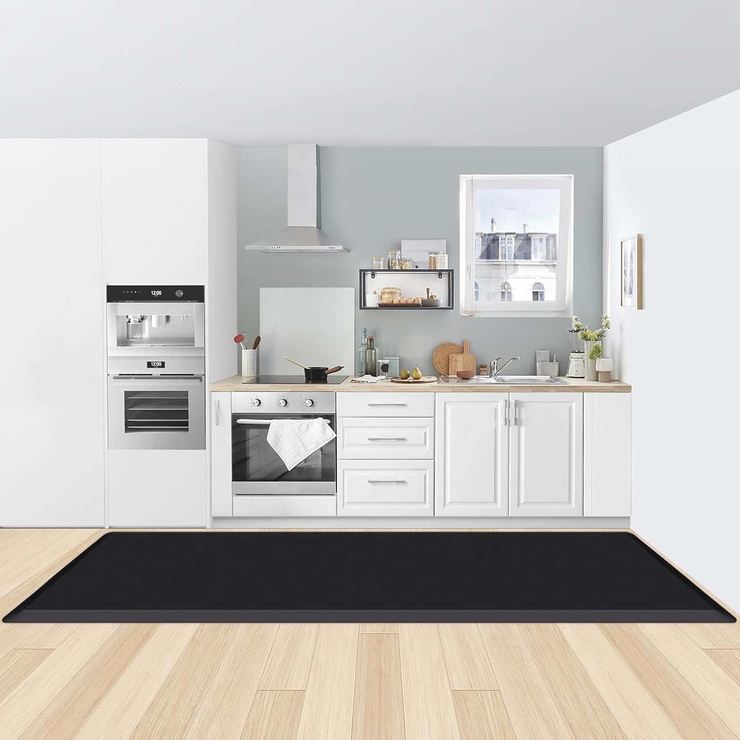 KitchenClouds Kitchen Mat Cushioned Anti Fatigue Rug 30"x108" Waterproof, Non Slip, Standing and Comfort Desk/Floor Mats for House Sink Office (Black,0.8inch)