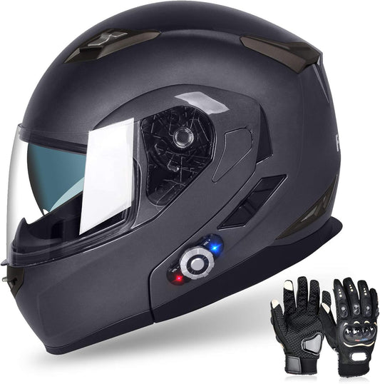 FreedConn BM2-S Bluetooth Motorcycle Helmet, Flip-Up Modular Motorbike Helmet, 500M Connectivity for 2-3 Riders, Voice Dial, Hands-Free Call, MP3, FM, DOT Certified ( Medium, Gray)