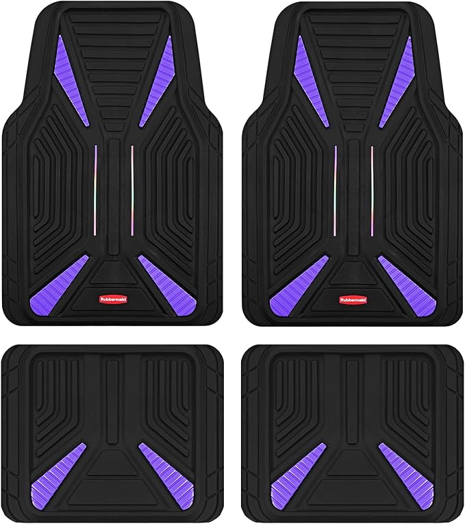 Rubbermaid Car Mat Full Set, Universal Trim-to-Fit Heavy-Duty Car Floor Mats – 4-Piece Set for All Weather Protection – Durable Rubber Mat for Cars, Trucks, SUVs & Vans-Purple
