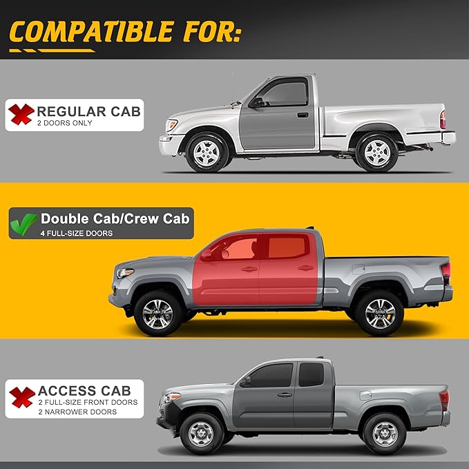 Running Boards Compatible with Toyota Tacoma 2005-2023 Double Cab Crew Cab, Two-Stairs Side Steps, 5 inch Wide Nerf Bars Step Bars