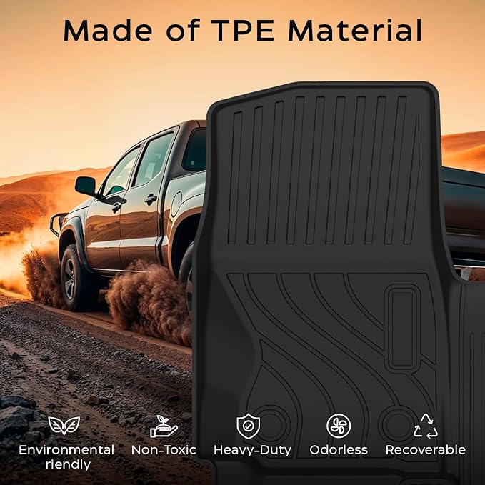 Floor Mats for Toyota Tacoma 2024-2025 Crew Cab, All Weather Floor Liner for Tacoma 2024-2025 TPE Custom Fit Car Mats Front&Rear 2 Row Mats, Black
