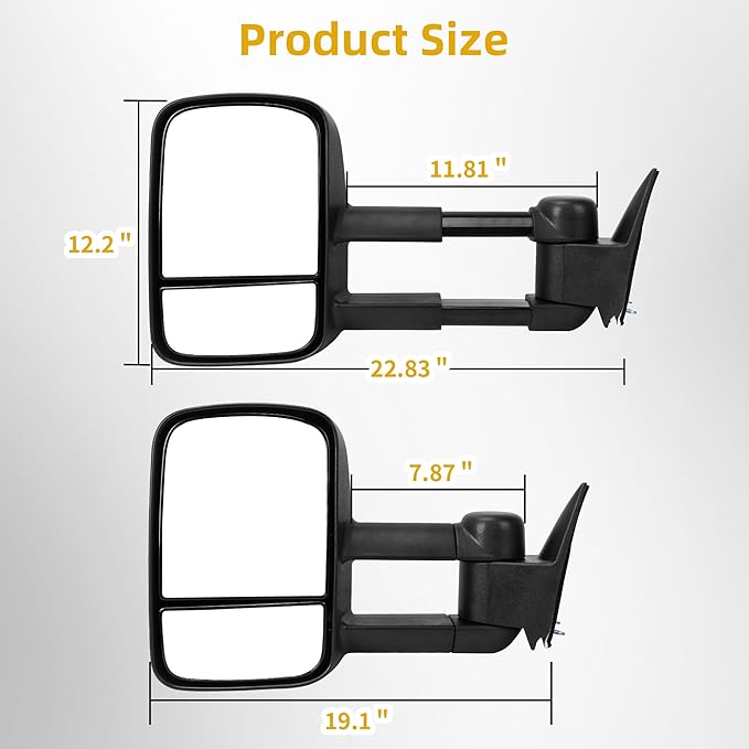 DWVO Towing Mirrors Fits 1988-1998 Chevy GMC C/K 1500 2500 3500 Pickup Manual Extendable Side Mirrors Pair Set