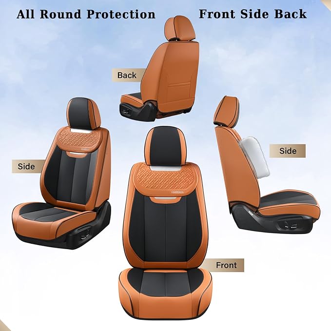 Coverado Seat Covers, Front Car Seat Cover, 2 Pack Breathable Nappa Leather Seat Cover, Waterproof Car Seat Protector, Car Seat Cushion, Universal Auto Seat Covers Fit for Most Cars (Brown&Black)