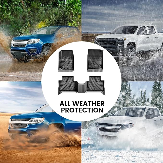 LASFIT Floor Mats for Chevrolet Chevy Colorado/GMC Canyon 2015-2022 (Only Crew Cab), All Weather TPE Custom Fit Automotive Floor Mats for Cars, 1st and 2nd Row Car Floor Mats Full Set, 3 PCS, Black