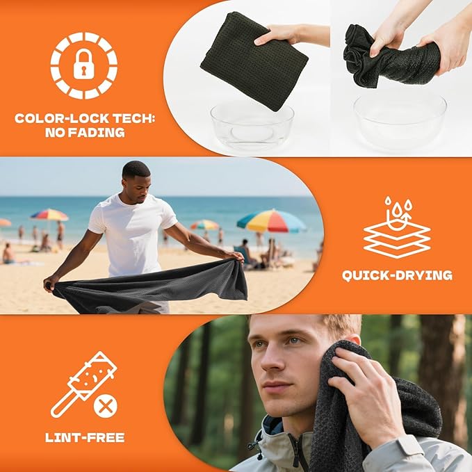 Microfiber Sweat Towel Quick Dry Lightweight Absorbent 3 Pack，Fast Drying 27‘’ X 55‘’ Negative Ions Odorless Gym Towels for Men & Women Yoga Sports Travel Outdoor Camping Gym (Large Black)