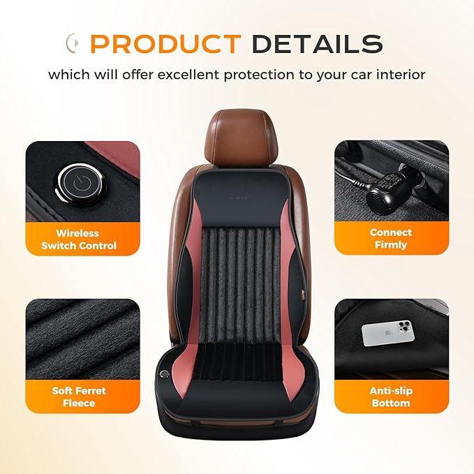 Coverado Front Seat Covers, Comfortable Front Seat Cushion and Back Support Cover, Soft Velour & Leather Car Seat Protector, Winter Seat Cover Universal Fit for Most Cars, Suvs Trucks