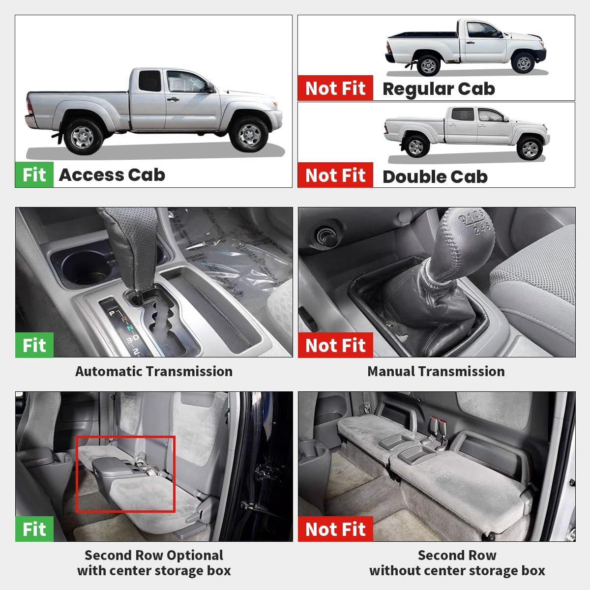 LASFIT Floor Mats for Toyota Tacoma 2005-2011 Access Cab Auto Trans, All Weather Custom Fit Floor Liner for Tacoma Second Row Optional with Center Storage Box,TPE Mats Front&Rear 2 Row, Black