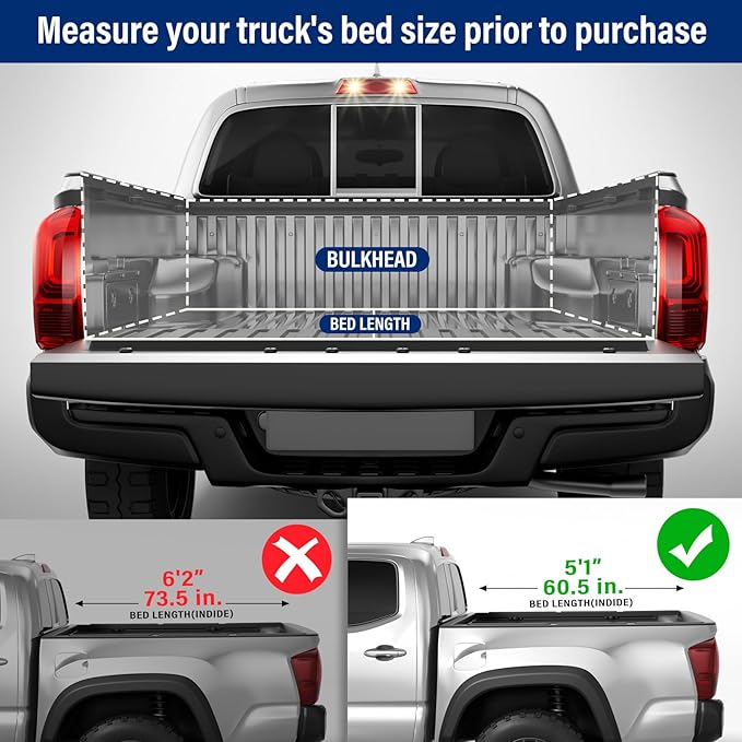 FRP Hard Tri-fold Tonneau Cover Fold Truck Bed Covers Compatible with 2016-2026 Toyota Tacoma 5ft Bed (60")