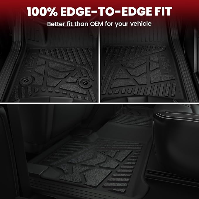 LASFIT Floor Mats 2019-2026 for Chevy Silverado/GMC Sierra 1500, 2020-2026 2500HD 3500HD, Double Cab/Bench Seat Only, Fit Without Rear Underseat Storage Box, All Weather TPE Custom Fit Floor Liners