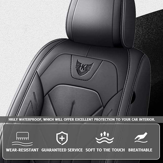 Car Seat Covers Front Seats Leather Car Seat Covers Durable Waterproof Luxury Universal Protective Interior Covers for SUV Pick-up Most Cars Trucks (Black)