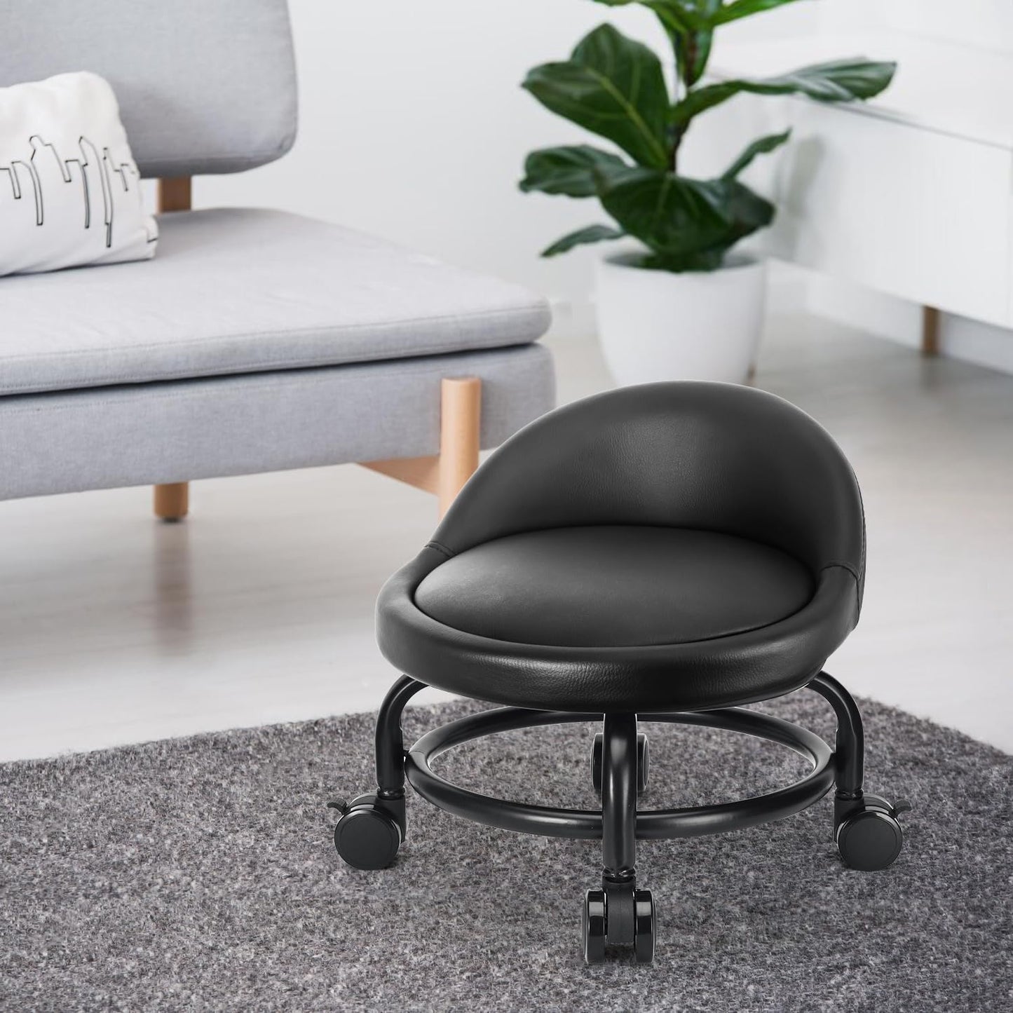 Rolling Stool with Backrest Low Height Rolling Stools, Low Roller Stool Chair, Roller Seats for Home, Office, Garage, Shop, Library