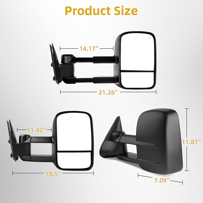 DWVO Towing Mirrors Compatible with 1999 2000 2001 2002 Chevy Silverado GMC Sierra 1500 2500 3500, 2000 Chevy Tahoe GMC Yukon Heated Folding Manual Power Telescoping Tow Mirrors Pair Set