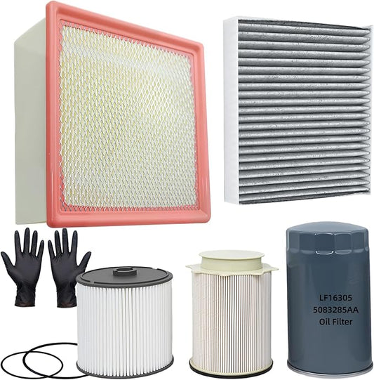6.7L Cummins Fuel Filter Kit, Replaces 2019-2024 Ram 2500, 3500, 4500, 5500 Turbo Diesel Engines 68157291AA 68436631AA, 5083285AA Oil Filter, 43034051AB Air Filter, 68406048AA Cabin Air Fitler