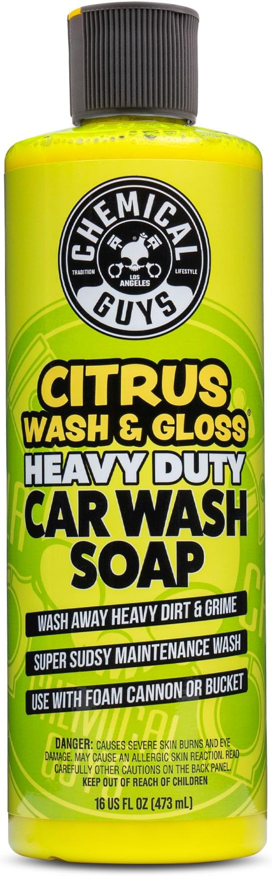 Chemical Guys Citrus Wash & Gloss Foaming Car Wash Soap - High Suds Formula for Foam Cannons, Foam Blasters, or Bucket Washes - Safe on Paint, Clear Coat, and Wax, Citrus Scent - 16 oz