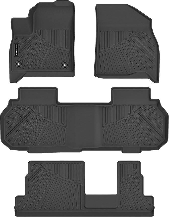 AUXKO All Weather Floor Mats Fit for 2024 2025 Chevrolet Chevy Traverse (Not for Limited) 8 Seat TPE Liner Accessories for Traverse 2024 2025 Odorless Anti-Slip Black