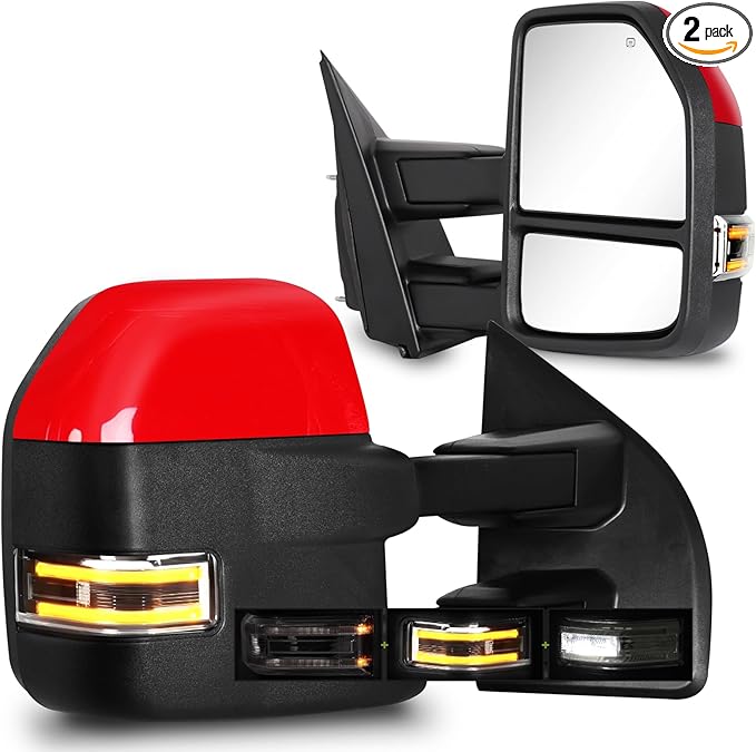 Towing Mirrors for F150 Ford Pickup 2015 2016 2017 2018 2019 2020 with Turn Signal & Running Lights, Spotlight, Heated Power Glass Pair Set (Painted Red)