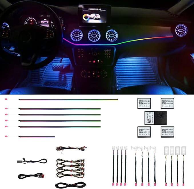 Car Interior Ambient Lights,18 in 1 128 Colorful LED Acrylic Fiber Optic Strip,Universal Multiple Modes Decoration Atmosphere with Music Sync Rhythm,APP Control,RGB Neon Lighting for All Cars