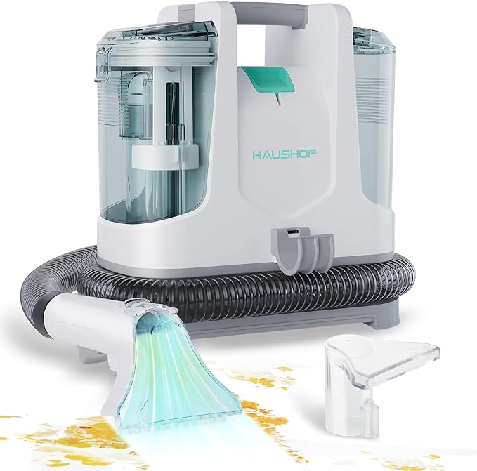 HAUSHOF Portable Carpet Spot and Upholstery Cleaner, Lightweight Handheld Deep Cleaner Machine for Pet Stains, Sofa, Rug, Mattress, Car Seat and Curtain, White & Light Grey