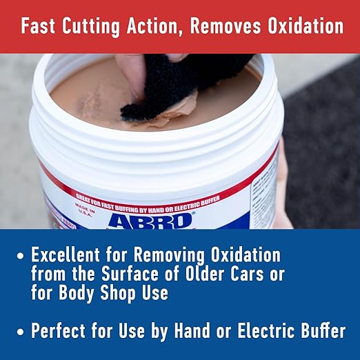 ABRO Superior Performance Automotive Rubbing Compound for Oxidized Finishes, Buff, Shine, Smooth, & Clean, Scratch Remover for Vehicles, Boats, & Bikes - 10 oz.
