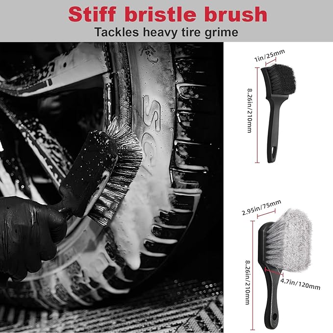 9PCS Scratch-Free Car Wheel Cleaning Kit - Soft Rims Brush, Microfiber Flat Wheel Brush, Boar Hair Detail Brush & Cleaning Pads, Towel & Storage Bag | for Sedans, SUVs, Trucks & ATVs