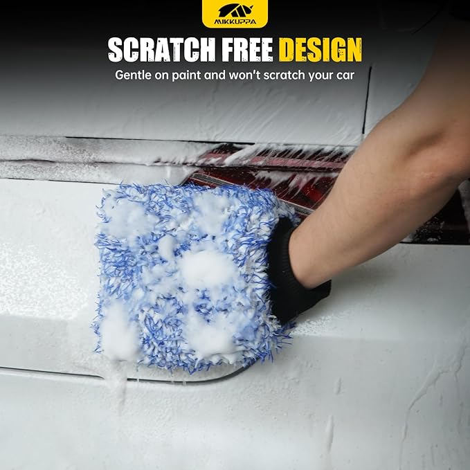 MIKKUPPA Microfiber Car Wash Mitt - Double-Sided Ultra Absorbent Scratch Free Premium Blend Glove for Car Washing Home Cleaning (Blue, 2Pack, 11'' x 8'')