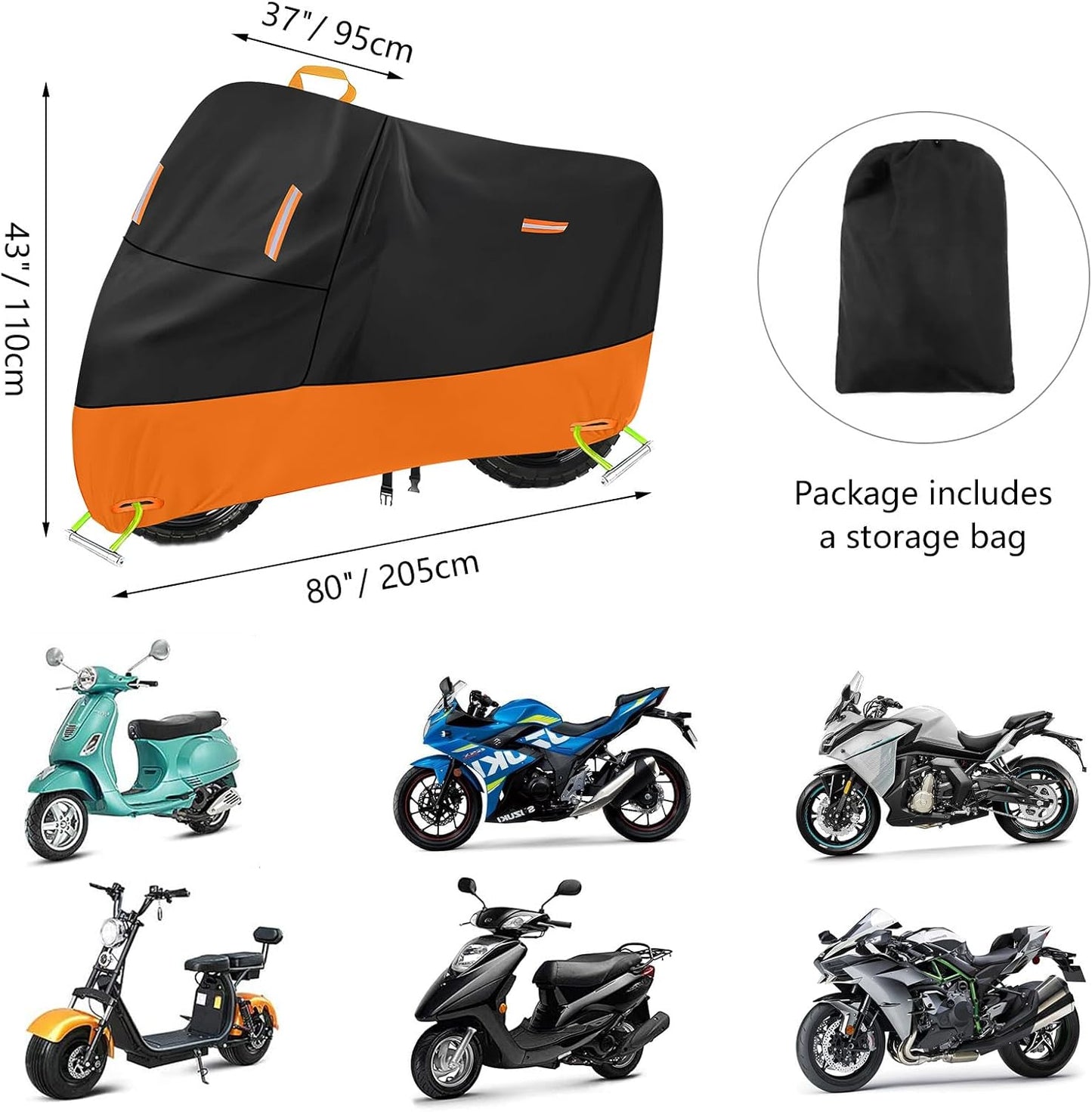 Large Motorcycle Cover Heavy Duty Motorcycle Tarp All Season Durable Waterproof Outdoor Protection Lock Holes Storage Bag Fit up to 80 inch Honda Grom Navi Scooter (L: 74" x 37" x 43")