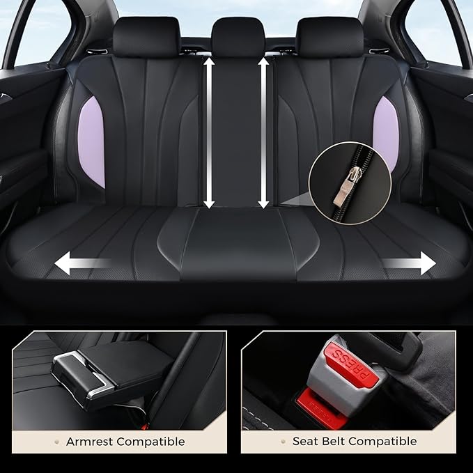 Coverado Car Seat Covers, Waterproof Seat Covers Full Set, Automotive Seat Covers 5 Seats, All-Weather Purple Leather Car Seat Protectors Universal Fit for SUVs Trucks Sedans