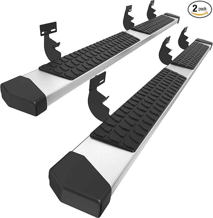 6 Inches Running Boards Side Steps Compatible with 2019-2025 Dodge Ram 1500 New Body Style Crew Cab 4 Full Size Doors, Silver Textured Aluminum Nerf Bars