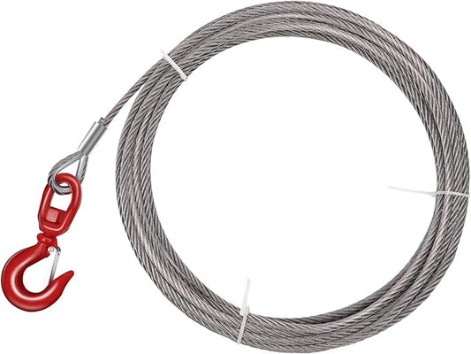 Steel Winch Cable,3/8" x 50' Wire Rope with Swivel Hook,17637 Lbs Breaking Strength,6x19 Strand Core Steel Towing Cable for Tow Truck,Crane,Wrecker
