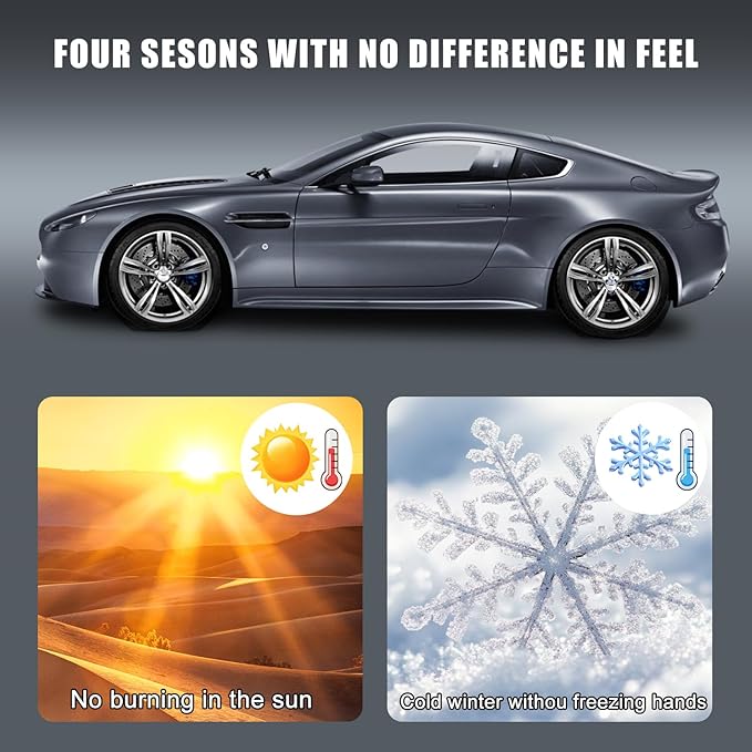 Black Leather Steering Wheel Cover, Stitch On Wrap, Breathable Cowhide Car Steering Wheel Cover, Standard Size 15 Inch (Type B)