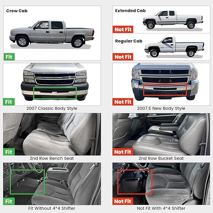 LASFIT Floor Mats for Chevy Silverado/GMC Sierra 1500 2500/2500 HD 1999-2007, 3500HD 2001-2007(2007 Fit Classic Body Only) Crew Cab, Suburban/Yukon XL/Escalade ESV (2nd Row Bench Seat Only) 2000-2006