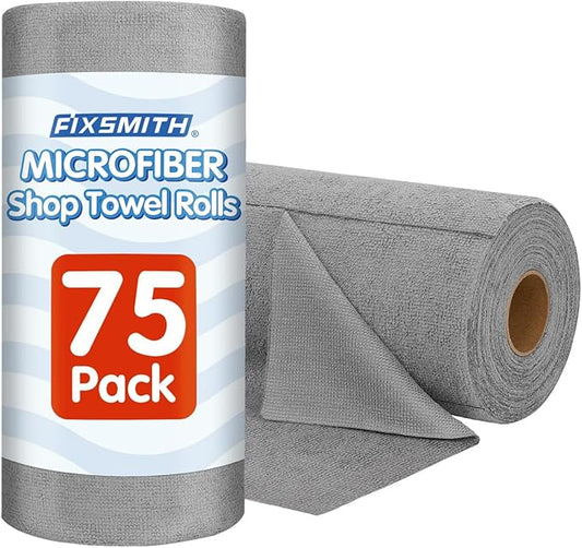 FIXSMITH Microfiber Cleaning Cloth Roll -75 Pack, Microfiber Towel Roll Tear Away, Reusable Cleaning Rags, Microfiber Towels for Cars, Dish Rags Dust Cloths for Kitchen, Home, Auto 11.5 x 11.5 inch