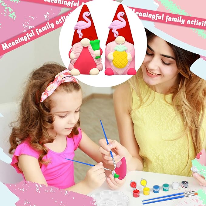 Hollowfly 2 Pack Christmas Gnomes Ready to Paint Your Own Flamingo Beach Gnome Statues, 4" Mini Blank Unpainted Ceramics to Paint Figurine Craft for Adults Xmas Holiday Garden DIY Art Decoration