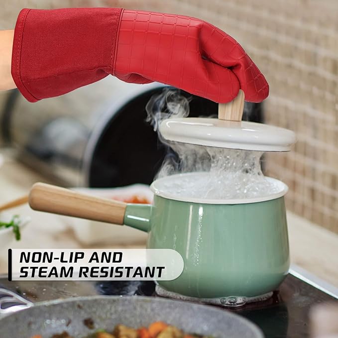 HOMWE Silicone Oven Mitts and Pot Holders for Kitchen & Baking - Set of 4 Heat-Resistant, Heavy-Duty Cooking Mittens w/Non-Slip, Textured Grip
