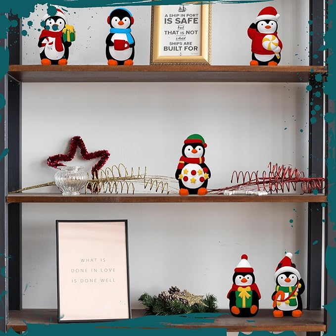 Eersida 6 Sets Christmas Penguin Ceramics to Paint Penguin Ready to Paint Your Own Ceramic Statues DIY Unpainted Ceramics Paintable Figurines Kit Crafts with Brush Palette