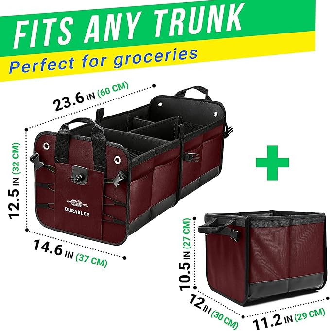 Large Car Trunk Organizer for SUV - Trunk Storage - Modular Configurable Detachable Collapsible - Minivan Truck Sedan Van - 3 Compartment XL, Cherry