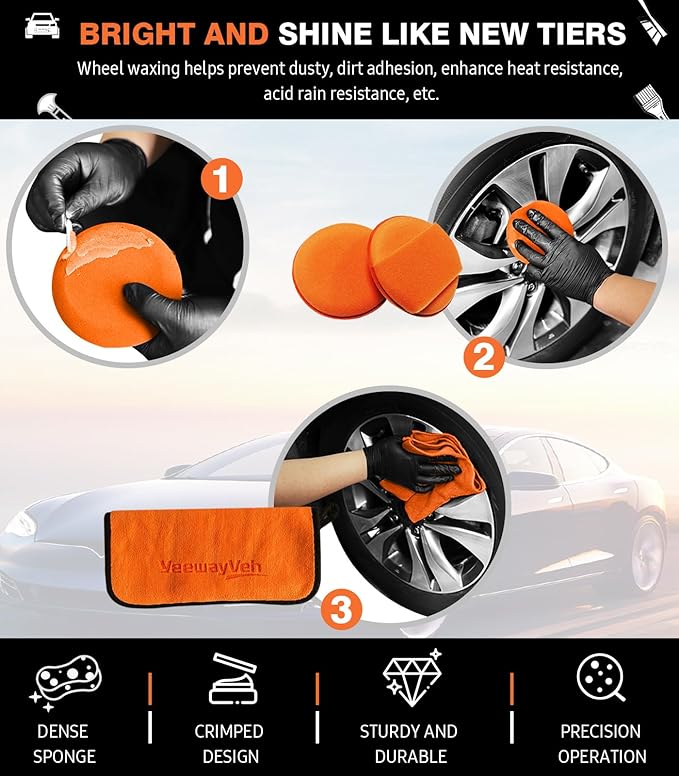YeewayVeh 8PCS Wheel Brush Kit, Bendable Wheel Rim Cleaner Brush for All Wheel Spokes, Wheel Cleaning Brush Kit with Tire Brush, Rim Brush, Car Detailing Brush and Tire Shine Applicator, Orange