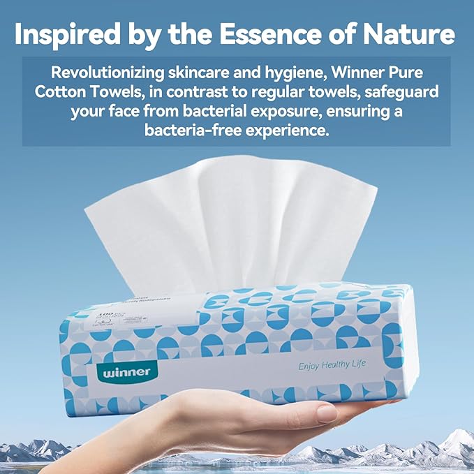 Winner Soft Face Towels, 100% USDA Biobased Facial Towels, Unscented Cotton Tissues for Sensitive Skin, OEKO-TEX Certified Face Towelettes Disposable, Makeup Remover Dry Wipes, 600 Ct, 6 Pack