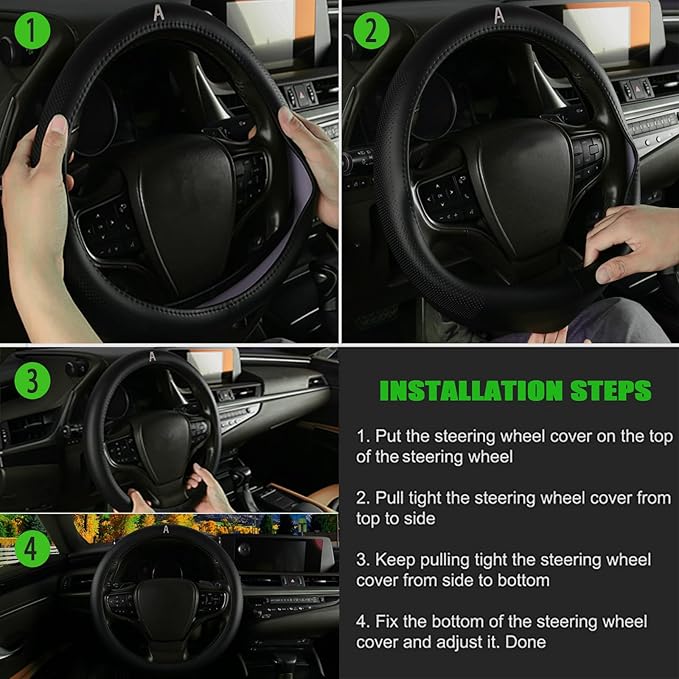 Genuine Leather Steering Wheel Cover for Men Women with Upgraded Silicone Inner Ring, Non-Slip, Breathable, Odorless, Universal 14.5-15 Inch (Pink L, Microfiber Nappa Leather)