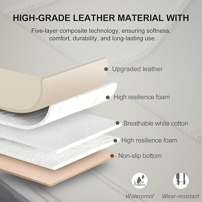 Car Seat Cover for Luxury & Comfort - PU Leather, Anti-Slip, Full Wrap Protection with Storage Pocket for Bottom Cushion - Universal Fit for 95% of Vehicles （Yellowish-White,1 Piece