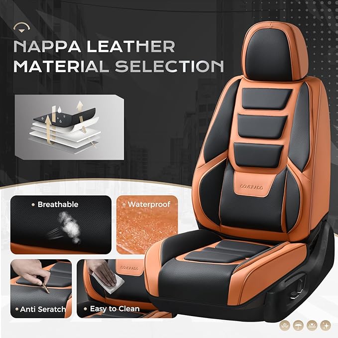 Coverado Car Seat Covers Full Set, Seat Covers for Cars, Front Seat Covers and Back Seat Cover Waterproof Leather Automotive Seat Cover, Universal Car Interior Protectors Cushion for Most Cars