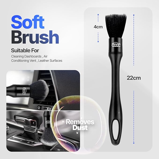 5 Pcs Car Detailing Brush Set – 2 Pcs Ultra-Soft for Delicate Leather, Screens & Trim, 2 Pcs Nylon for Wheels, Tires & Tough Dirt, 1 Pc Boar Hair for All-Purpose Interior & Exterior Detailing