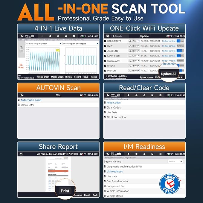 FOXWELL NT716 Bidirectional OBD2 Scanner – ABS, Airbag, Transmission, Engine Scanner with 9 Service Resets Including ABS Bleeding Oil Light, EPB, BMS, DPF, Throttle Relearn, Orange