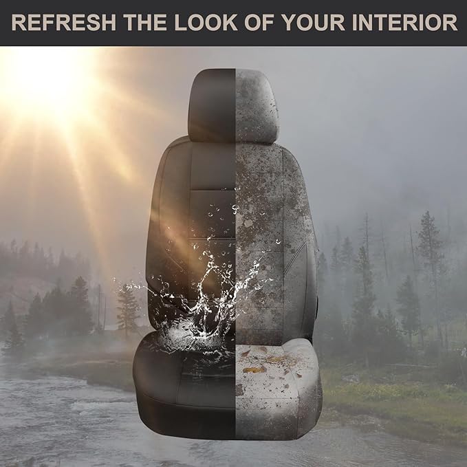 GIANT PANDA Neoprene Front Car Seat Covers, Leak-Proof & Waterproof Car Seat Protector Fit 95% Cars Trucks Sendans Jeep Van SUV Pickup（Grey/Gary+Black） 2PCS