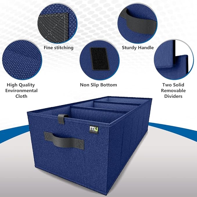 MIU COLOR Trunk Organizer for Car, Car Organizer, Sturdy Trunk Organizer for SUV, Non-Slip Bottom, Storage Organizer for Sedans, Van, Jeep, Grocery, Large 3 Compartments, Blue 32"×13"×10.6"