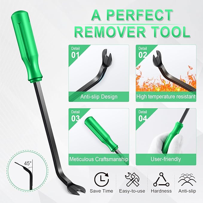 LivTee 5 pcs Auto Trim Removal Tool Kit, No Scratch Plastic Pry Tool Kit - Interior Door Panel Clip Fastener Removal Set for Vehicle Dash Radio Audio Installer (Green)