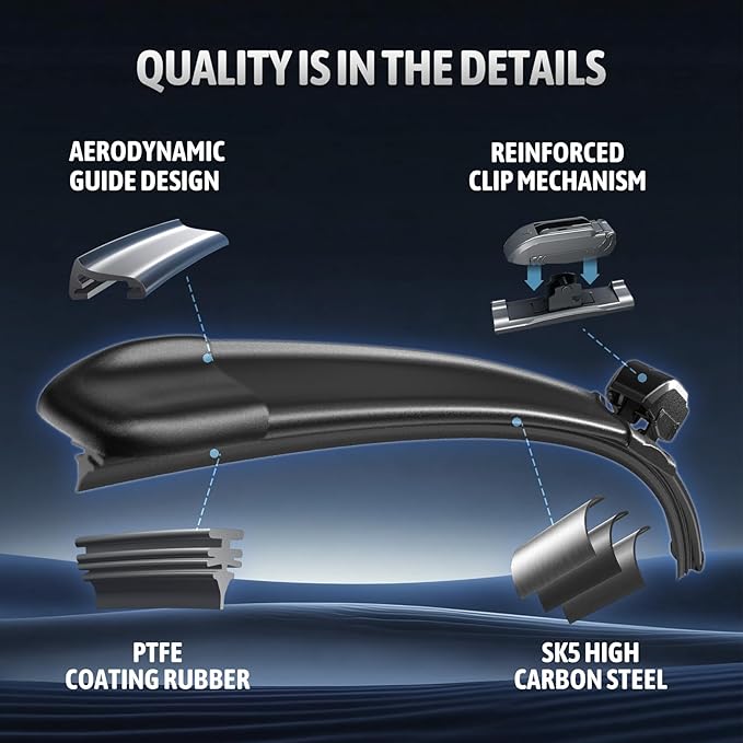 22"+22" Premium Windshield Wiper Blades – Quiet, Streak-Free, All-Season Performance | High-Grade Neoprene Rubber, J-Hook Quick Install | Fits Cars, SUVs & Trucks (Set of 2)